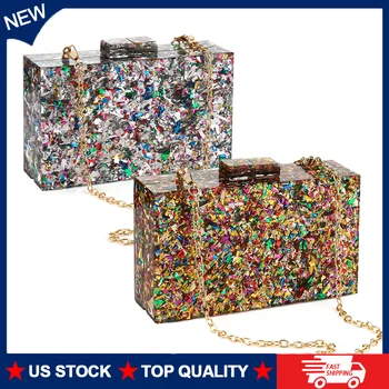 Acrylic Purses and Handbags for Women Multicolor Perspex Geometric Patterns Box Clutch Banquet Evening Crossbody Bags