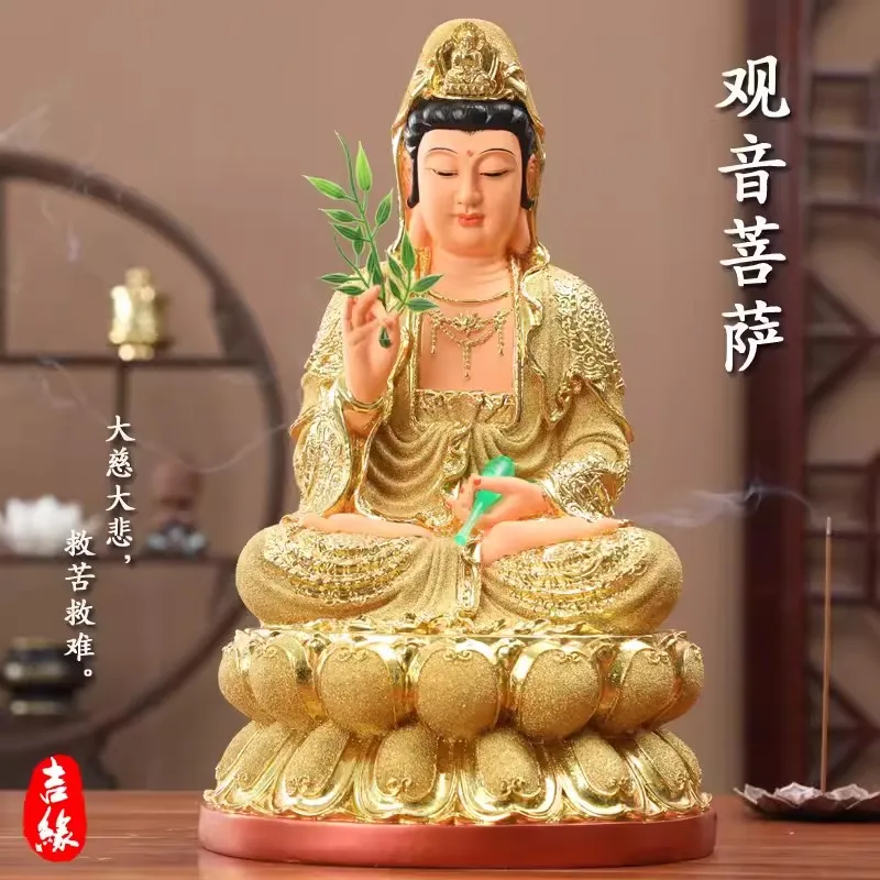Handmade Resin Guanyin Buddha Temple, Household Ornaments, Nanhai Guanyin God, 30cm, 11.8 "(H)
