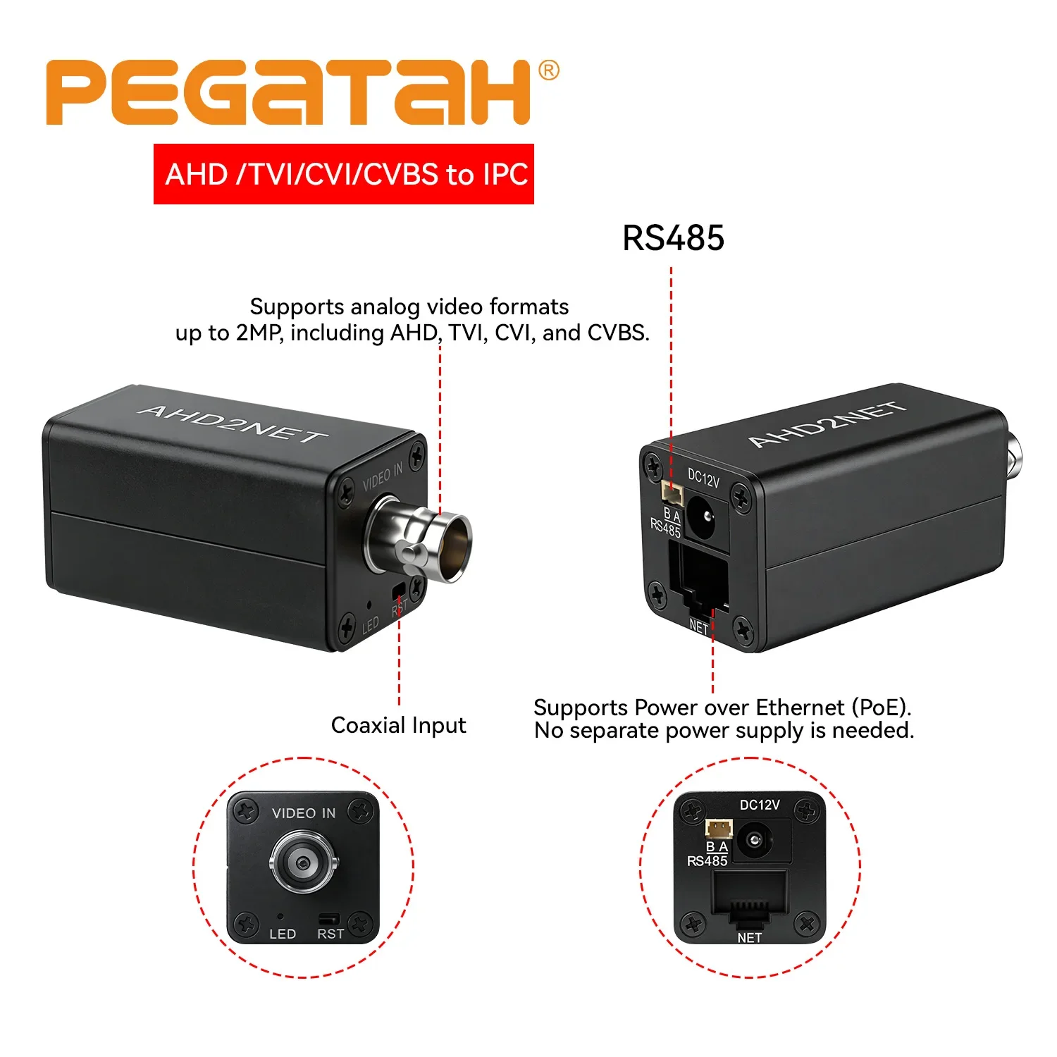 4-in-1 AHD TVI CVI CVBS to IP 카메라 컨버터 1080P ONVIF RTSP TCP/IP RJ45 출력 POE 지원 아날로그 CCTV to NVR 인코더