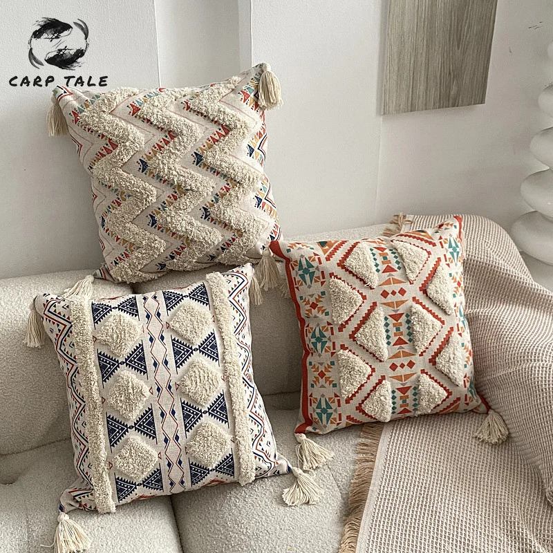 

Bohemian Tufted Pillow Cover 45x45cm Home Decoration Cushion Cover Sofa Geometric Linen Cushion Cover for Living Room Bedroom