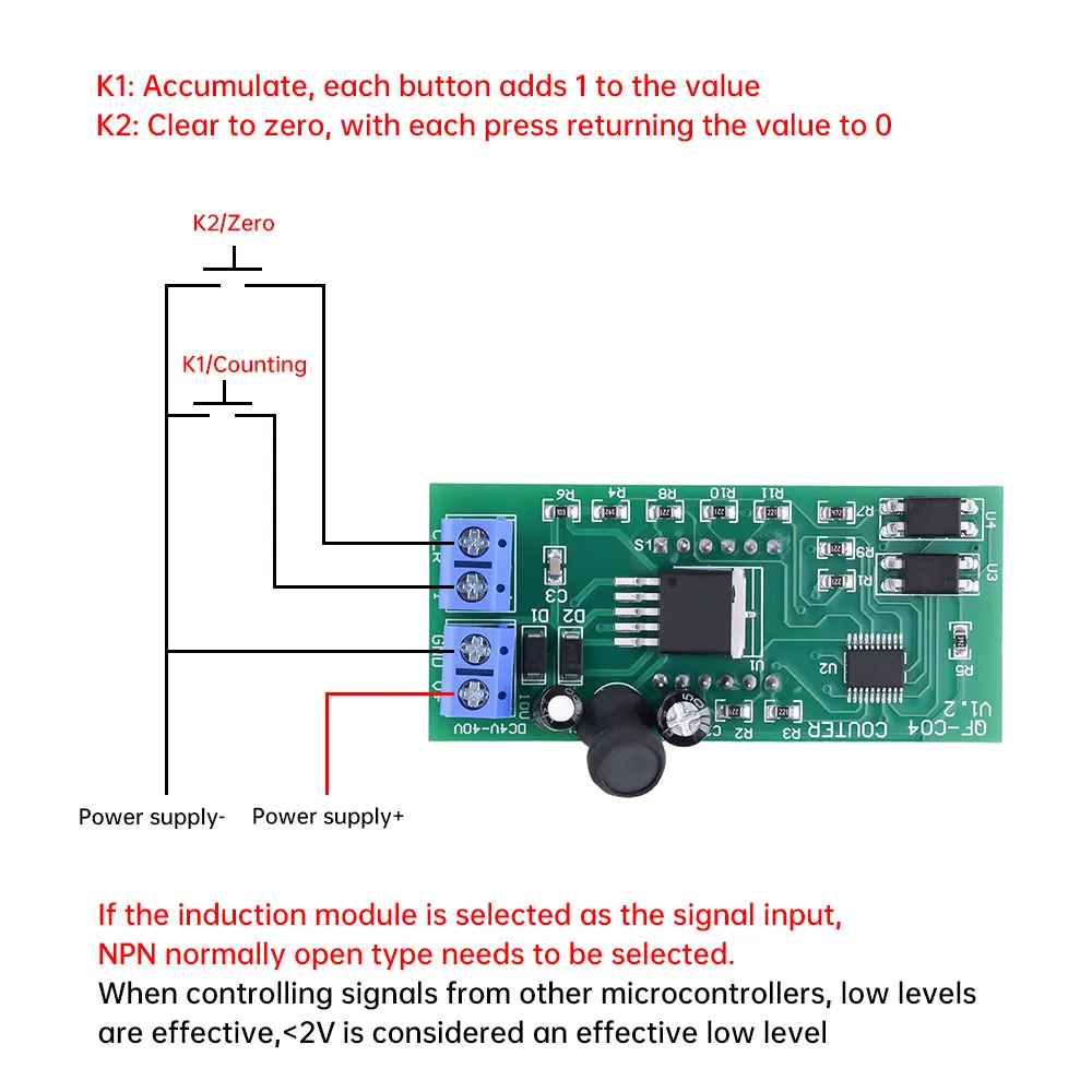 DC 4-40V Counter Module High Quality Wide Voltage 4-Digit Digital Display Counter Module  with Memory Function