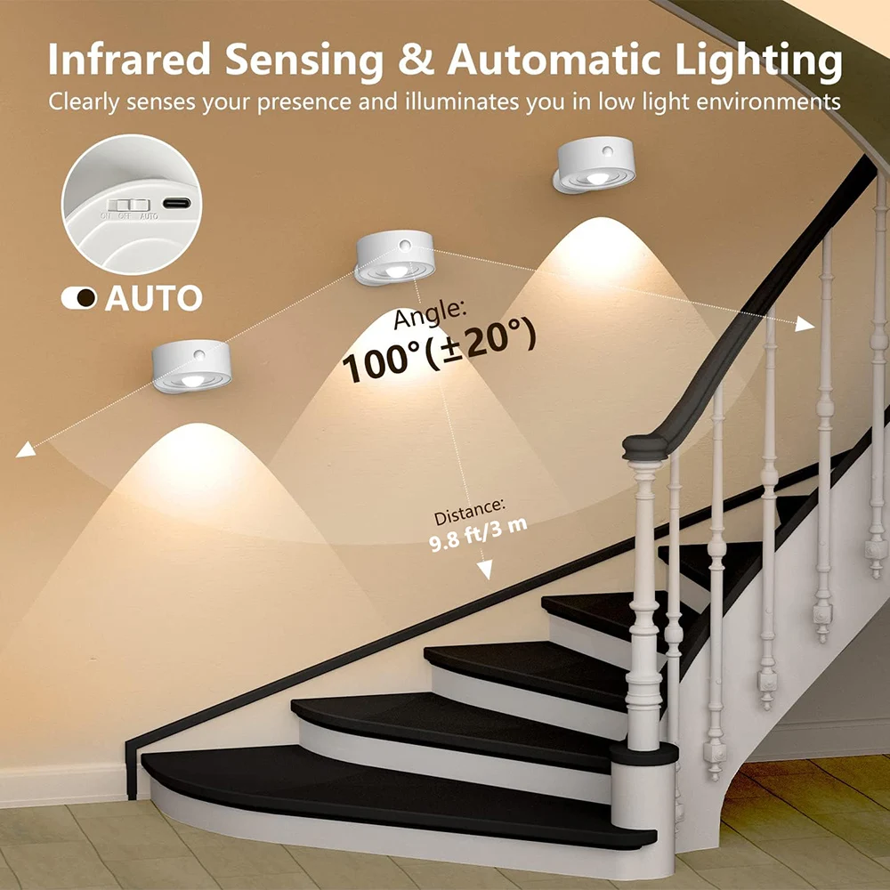 Rechargeable LED Wall Sconces Light Motion Sensor Wall Cordless Lights 360&deg; Rotatable Magnetic Reading Lamp For Indoor Bedroom