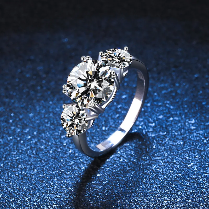 

s925 sterling silver ring women's platinum-plated platinum-plated European and American Sansheng stone luxury