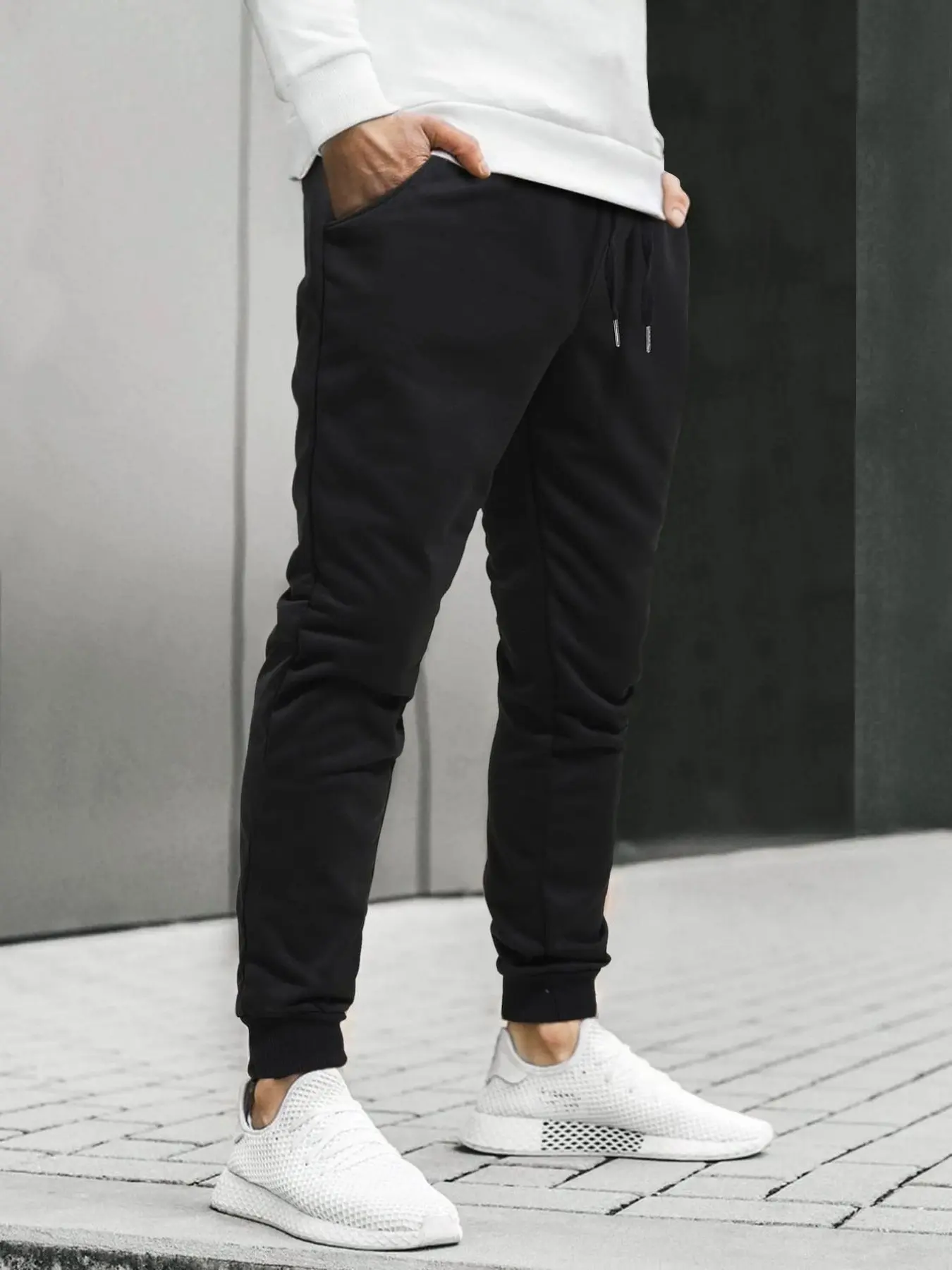 Men Slant Pockets Drawstring Waist Sweatpants