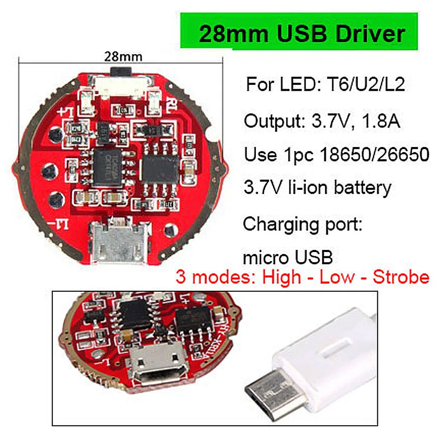 King-Pin Lampe Frontale Câble de Charge USB pour LED lampe Frontale Torch  Cree T6 U2 L2 Q5, Câble de Charge de 3,5 mm Barrel Jack USB, 2 Pcs