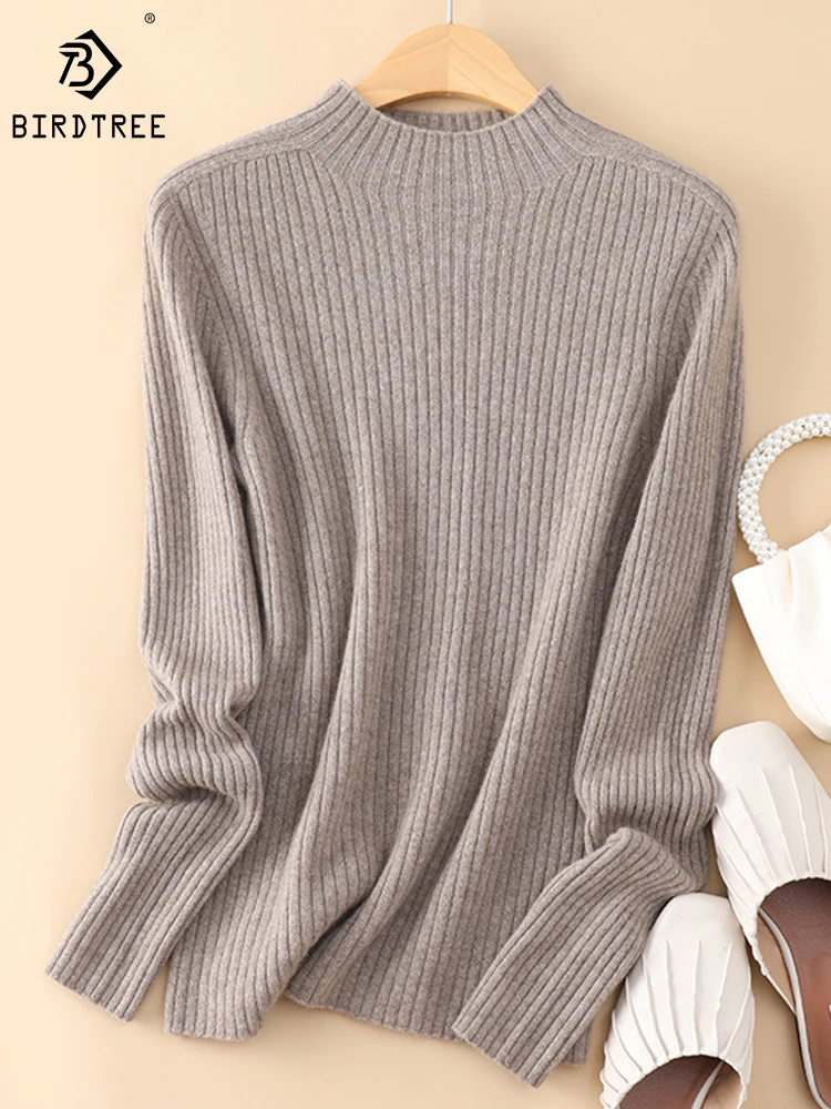 

Женский пуловер из 100% кашемира с высоким воротом Birdtree, однотонный простой удобный теплый Повседневный свитер на осень и зиму, T3D106QD