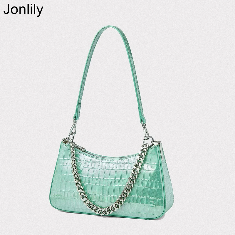 

Jonlily Women Genuine Leather Shoulder Bags Female Elegant Handbag Totes New Summer Daybag Teens Under Arm Bags Purse -KG733