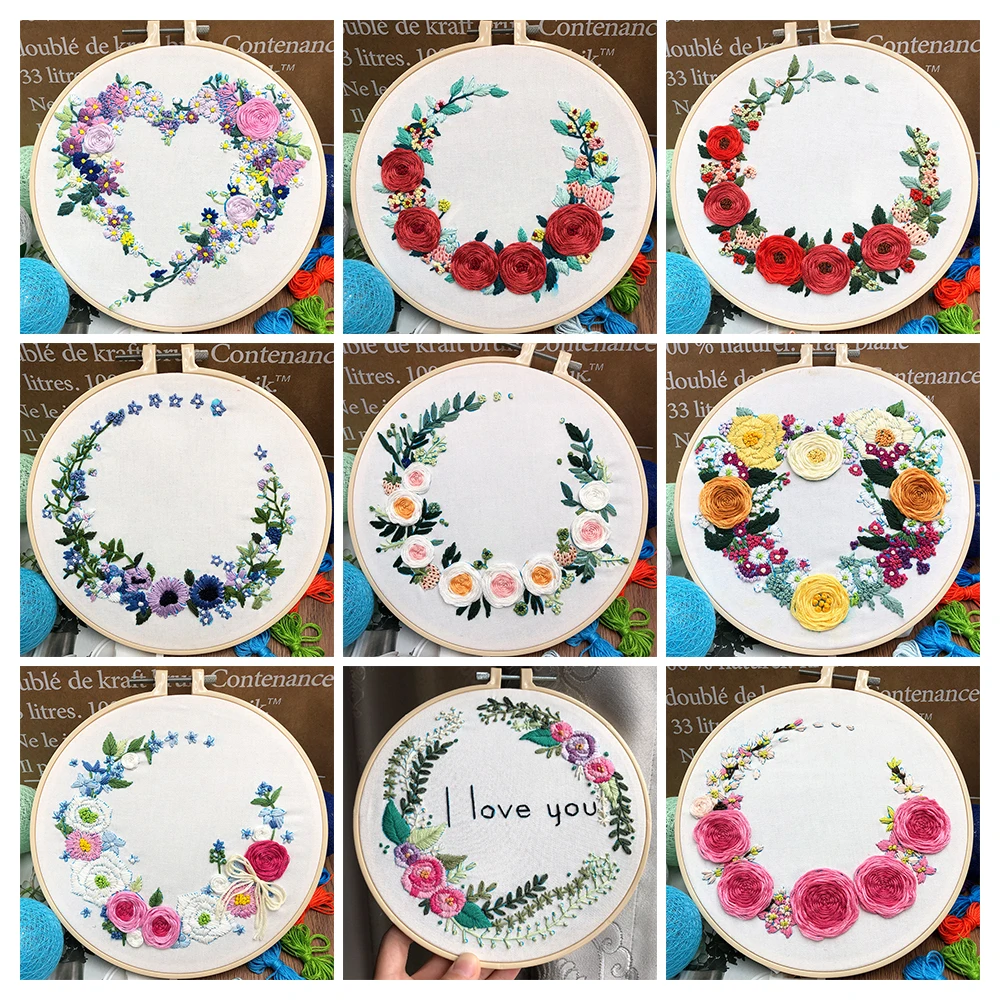 Flowers Plants DIY Embroidery Set Needlework Tools Beginner Material Package Embroidery Creative Handmade Art Craft Kit Decor
