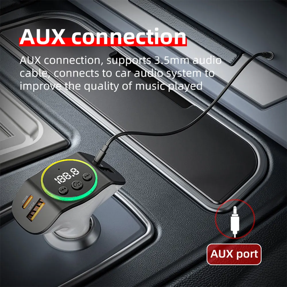 PD30W+QC3.0 Bluetooth 5.3 Car MP3 Player FM Transmitter Wireless Handsfree U Disk Play Music USB Type-C Car Fast Charger Adapter — view 3