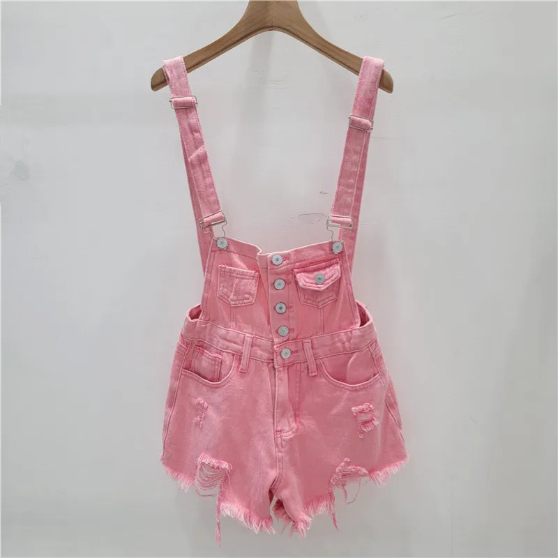 Hot Selling Summer Ripped Cargo Overalls Women Denim Shorts with Pockets Design Fashion Girls Jean Jumpsuitx