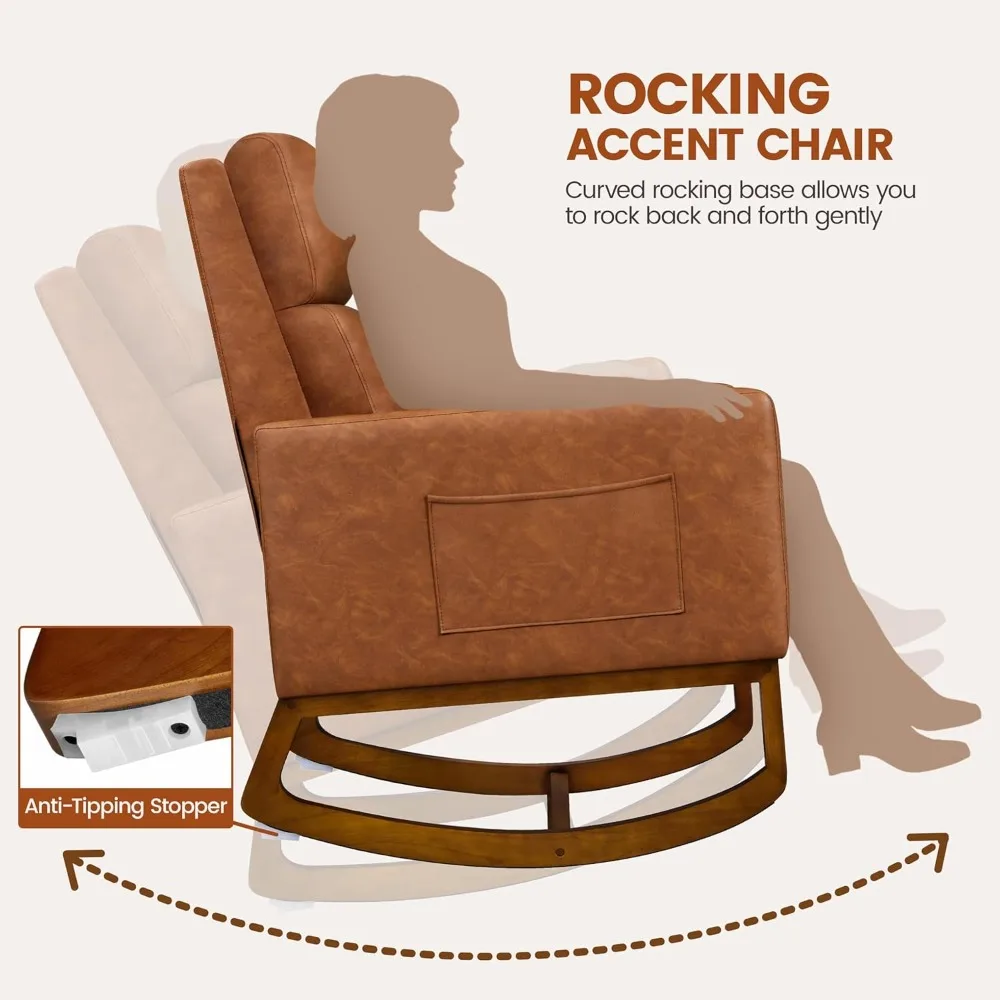 Leather Glider Chair with Side Pocket – Nursery Rocking Armchair 5