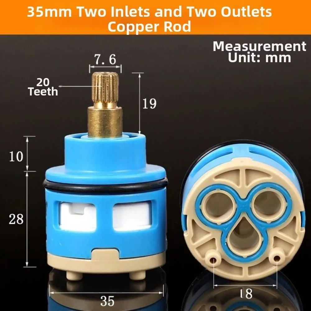 Durable 35mm Size Faucet Valve Core Watersaving 2 Way Faucet Cartridge Double Output Leak Proof Replacement Valve Shower Room