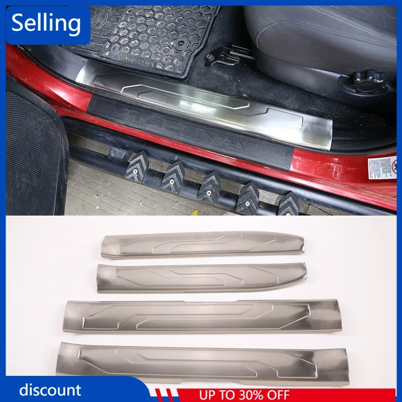 

StainlessSteel Car Door Sill Scuff Strip Protector Cover Inner Built Threshold Parts For Toyota Tacoma 2016-2020 Car Accessories