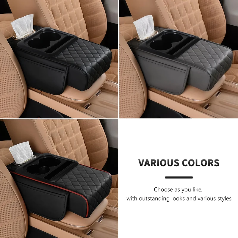 Car Armrest Storage Box, Car Center Console Organizer, Armrest Heightening Cushion with Cup Holder Armrest Storage Organizer Box