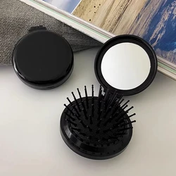 Portable Black Mini Folding Hair Brush and Head Massager - Anti - static Styling Accessory (1Pc)