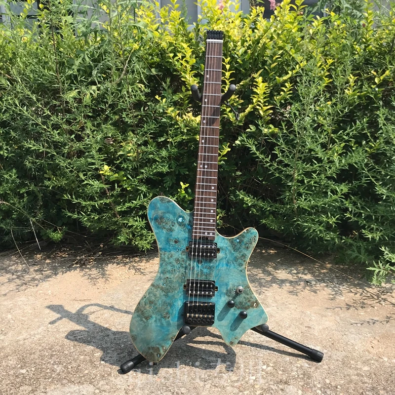 

in stock!Headless electric guitar ash wood body maple wood neck 24 fret blue color real pic to show