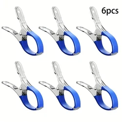 Durable Stainless Steel Pool Cover Clips with Blue Handles - Heavy Duty Windproof Spring Clips (Set of 6) (Blue 6pcs)