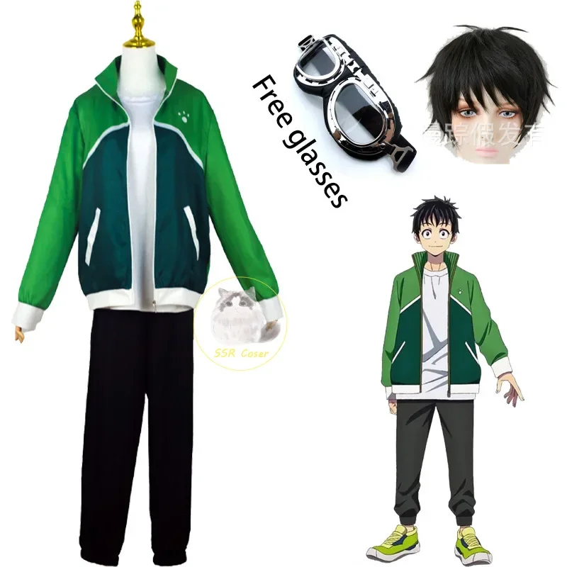 Zom 100 Bucket List of The Dead Akira Tendou Cosplay Costume Wig Glasses Coat Jacket Pants Goggles Shirt Akira Black Short Wig