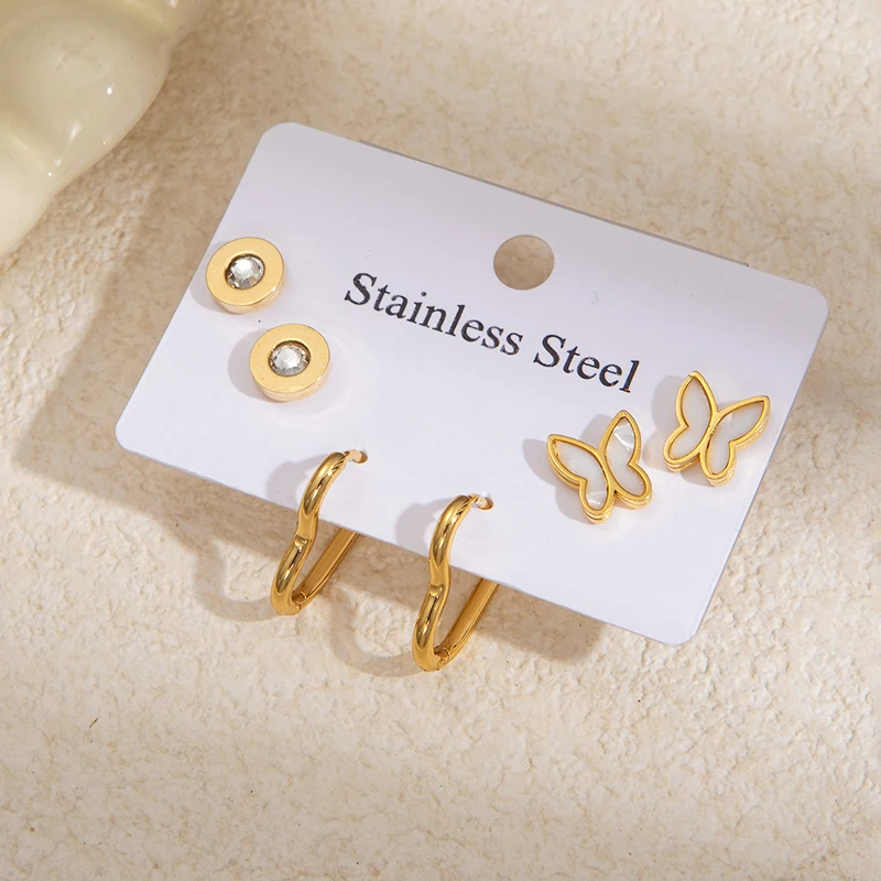 ANENJERY 316L Edelstahl Schmetterling Herz Blume Zirkon Ohrringe Für Frauen Einfache Mode Neue Trend Schmuck Geschenke Großhandel – Detail 19