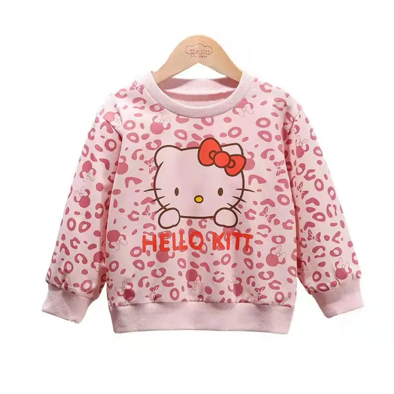 

Hello Kitty New Product Autumn Girl Fashion Round Neck Sweater Children's Cartoon Long-sleeved Shirt Baby Cotton Bottoming Shirt