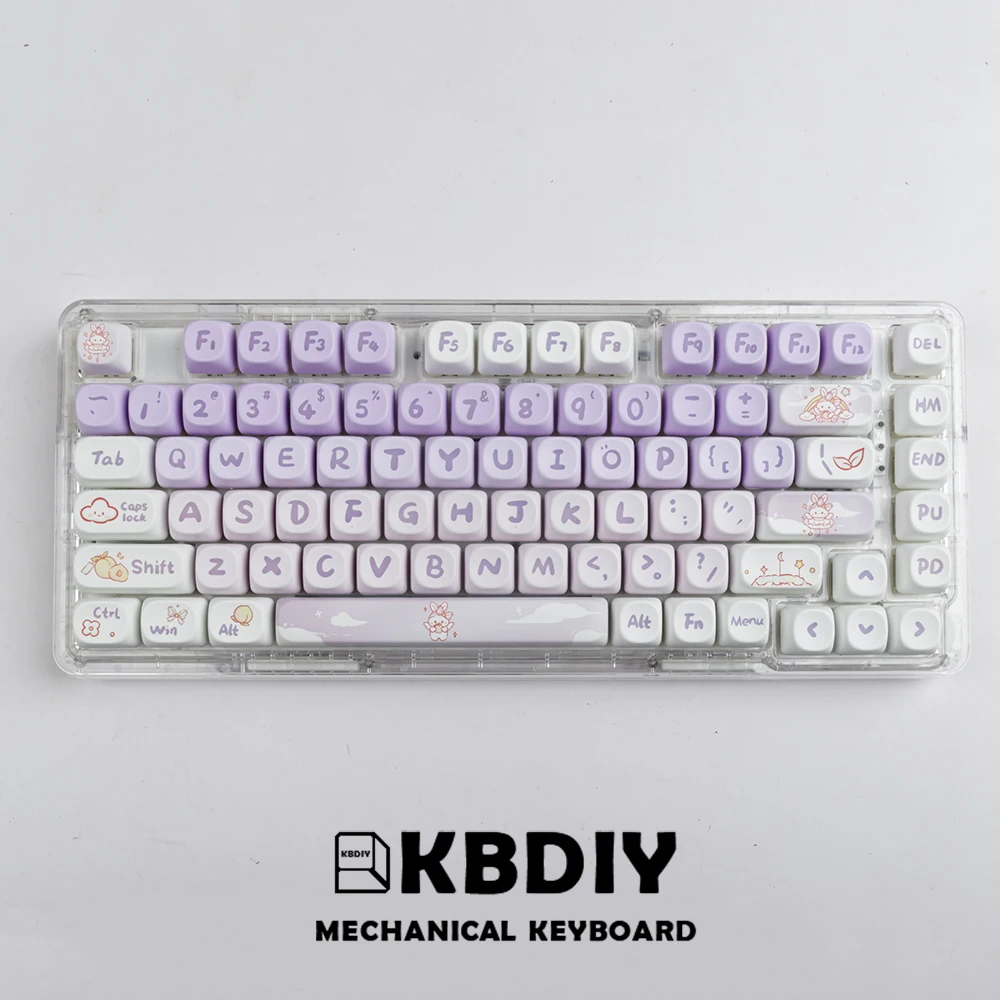 

KBDiy 142 клавиш MOA Profile PBT краска-SUB милый фиолетовый кролик колпачки для механических игровых клавиатур колпачки для GMK67 GMK64 GMK61