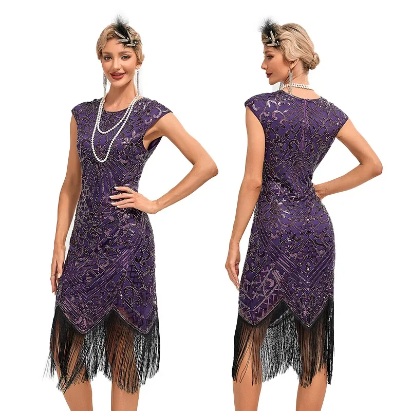 

Women's 1920s Flapper Dress Big Round Neck Slip Dress Roaring 20s Great Gatsby Dress Vintage Annual Meeting Dress for Party