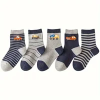 Children's car cartoon stripe pattern mid tube socks are comfortable, breathable, highly elastic, sweat absorbing, and odor resi 1