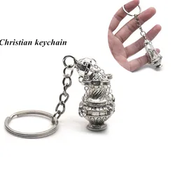 New Souvenirs Gifts Christian Incense Burner Keychain Religious Key Ring Bag Pendant Keyfob Accessories