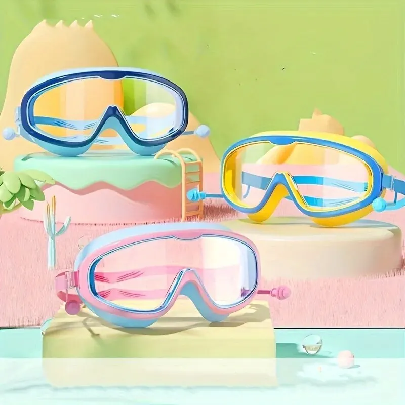 Swimming Goggles Outdoor Swim Goggles Large Frame Waterproof Anti-Fog UV Protection Glasses With Earplugs for 14 Years And Above