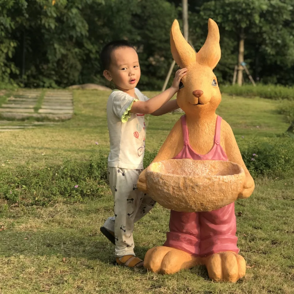 

Современная полимерная креативная уличная садовая ваза большого диаметра с крупным Кроликом, животным, мясистым цветком, милая декоративная ваза с кроликом, зеленый горшок для растений