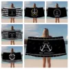 Black Nautical Anchor Beach Towel, Microfiber Printed Beach Blanket for Beach, Travel, Camping, Customizable with Boat Name