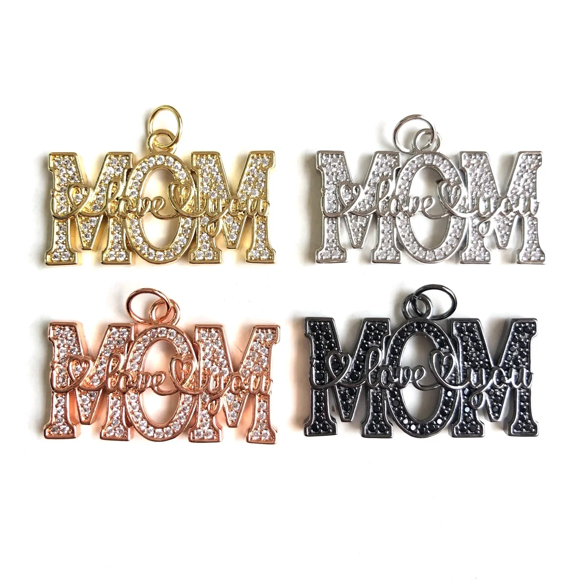 

5pcs Zirconia Pave I LOVE YOU MOM Word Charm Letter Pendant for Mother's Day Gift Women Bracelet Necklace Jewelry Making Finding