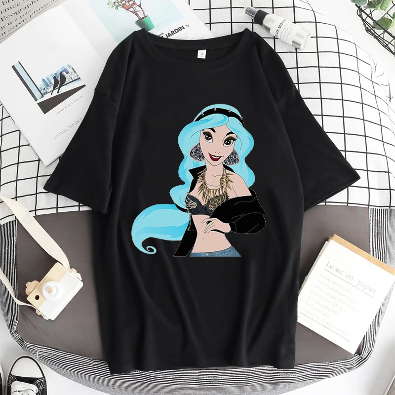 Alice In Wonderland T Shirt Women Cotton Tops Black Alice Snow White Princess Print Casual Short Sleeve 90s Fashion T-shirt t shirt palm angels