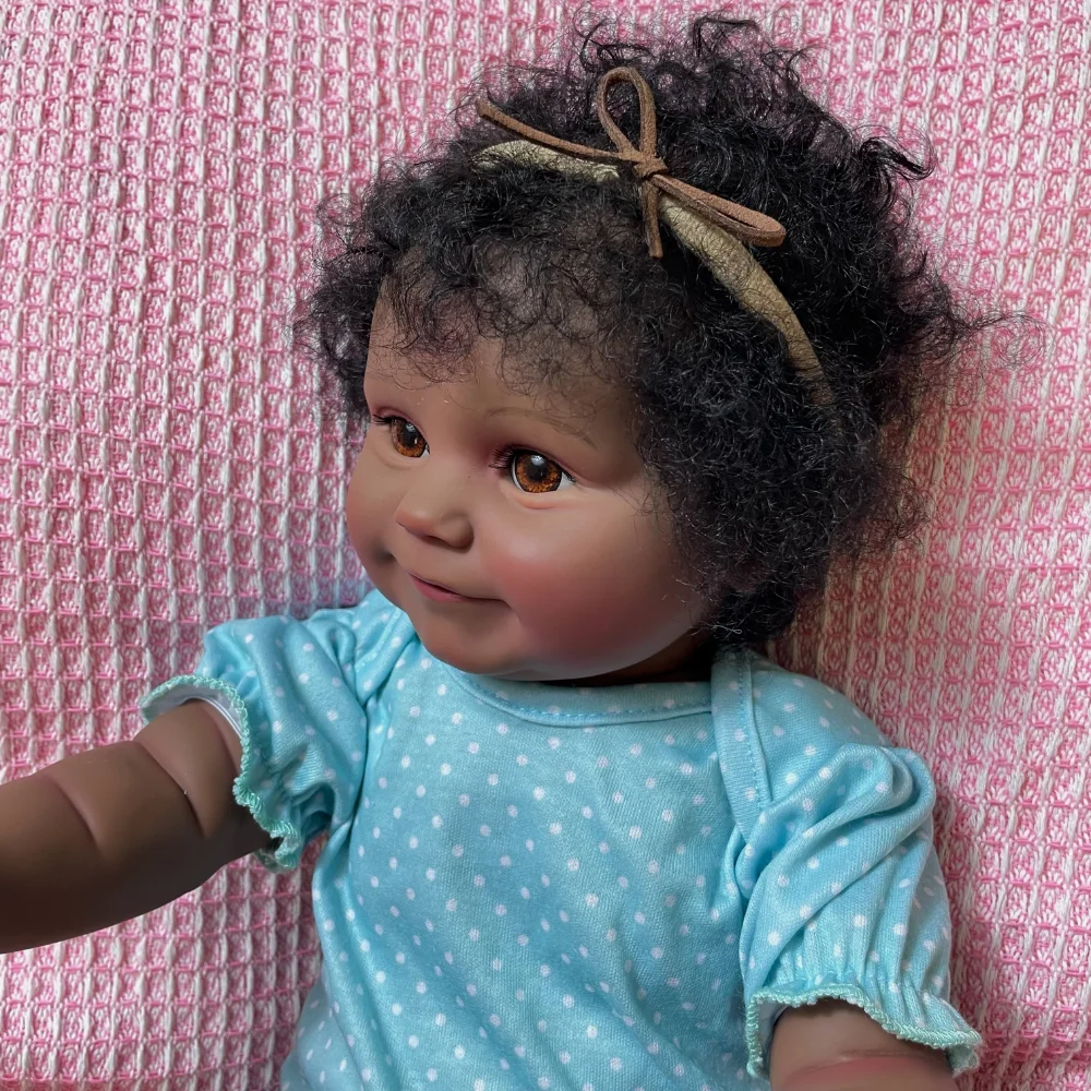 

19inch Lifelike African American Reborn Doll Dark Skin Girl Maddie Full Vinyl Washable Newborn Toy Figure Collectible Art Dolls