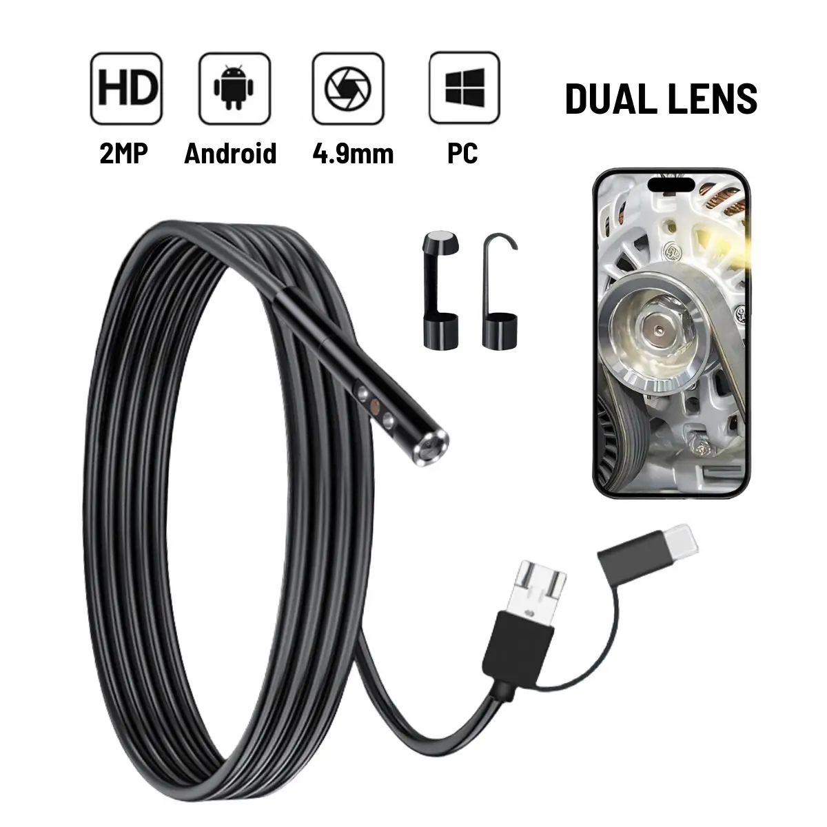 4 9mm 5 5mm dual lens endoscope 2mp hd snake inspection camera for