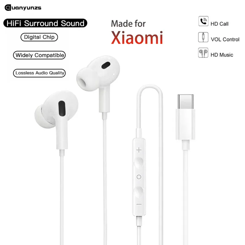 Enhanced USB-C Wired Headphones with HiFi Bass Stereo Earbuds