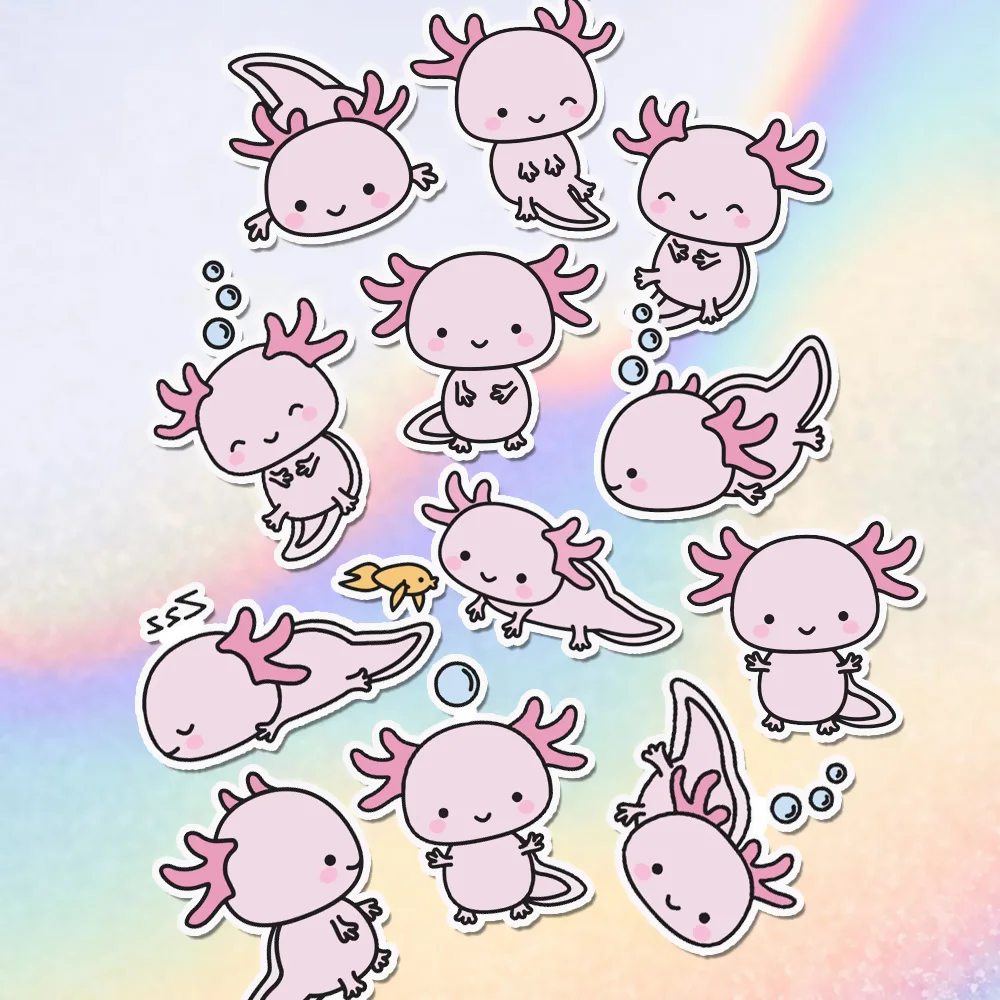 30PCS Kawaii Cute Axolotl Stickers DIY Adhesive Decal for Journal, Notebook, Calender, Laptop, Guitar, Card Making Gift
