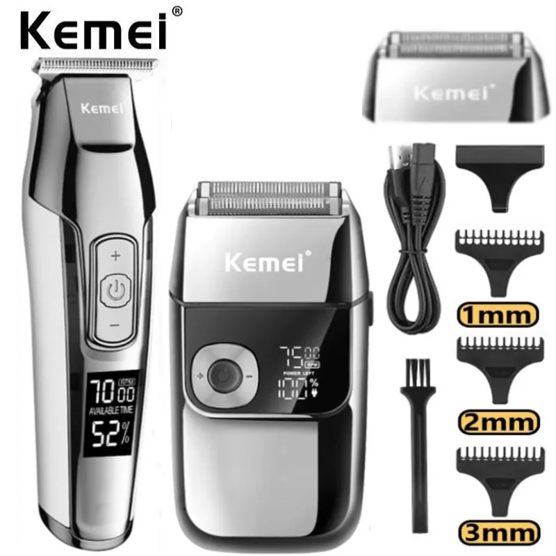 

Kemei Professional Hair Clipper Beard Trimmer for Men Adjustable Speed LED Digital Carving Clippers grooming Electric Razor