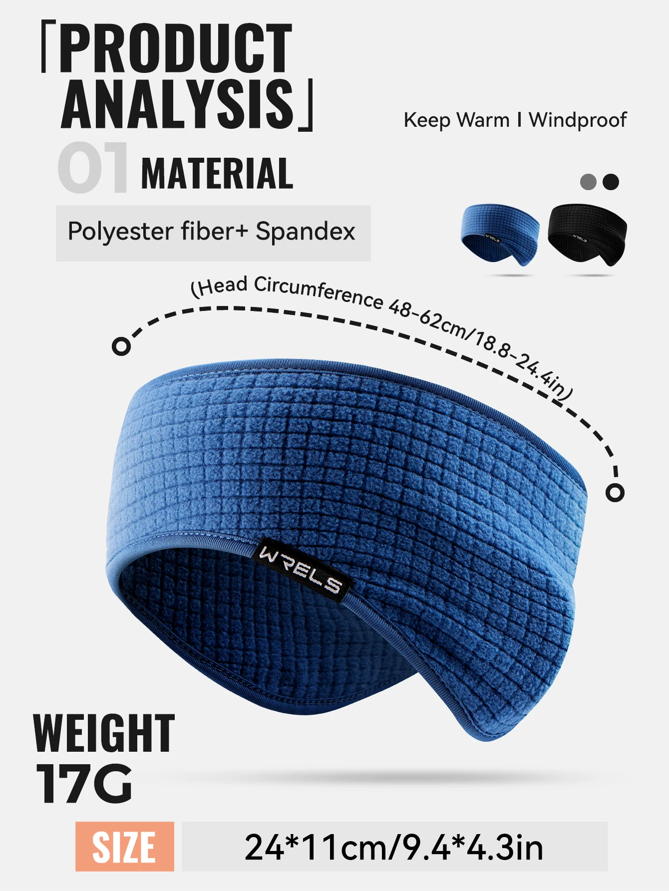 WRELS Anti-Rutsch-Sport-Stirnband, warme Fleece-Ohrenschützer, Ohrenschützer, Winterabdeckung, feuchtigkeitsableitend, für kaltes Wetter, warmes Winter-Stirnband – Detail 3
