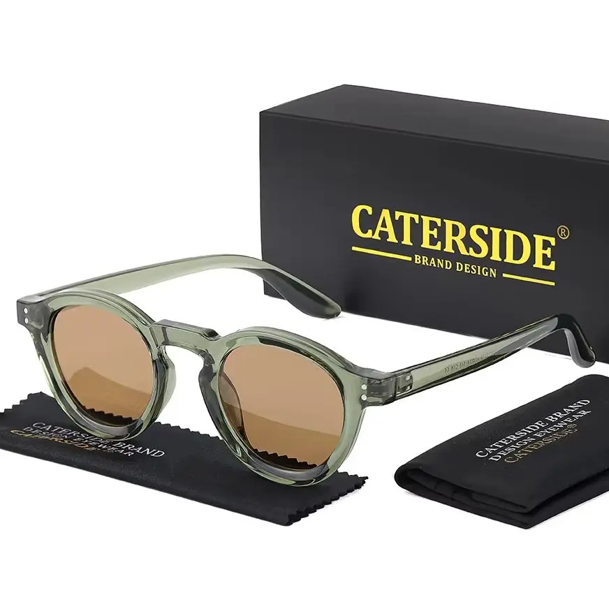 CATERSIDE Runde polarisierte Sonnenbrille für Herren, Vintage-TR90-Rahmen, hochwertige Sonnenbrille für Damen, zum Fahren, Angeln, UV400