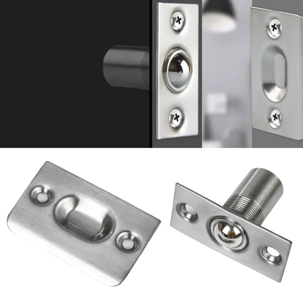Door Latch Adjustable Roller Ball Door Spring Catch Lock Stainless Steel Internal Latch Set Cabinet Gate Door Latch +Screws Hardware