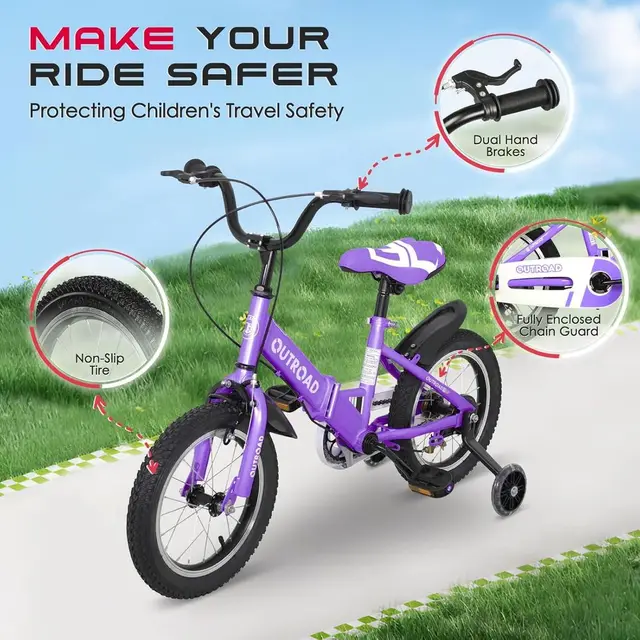 16-18 Inch Kids' Training Bike with Wheels, Suitable for Ages 3-10, Multi-Colored Dual Brake Bicycle for Toddlers