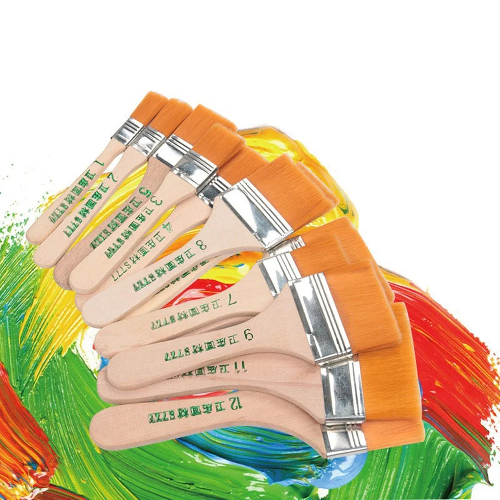 12pcs/set Oil Paint Brush Memory Nylon Paint Brushes For Cleaning Brush Watercolor Wooden Painting Brush Tools Art Supplies Set 4