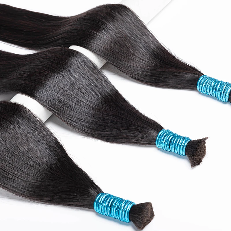 Extensiones de cabello No Weft 100% Indian Remy Human Hair Straight Bundles 100g Natural Braiding Hair Extensions