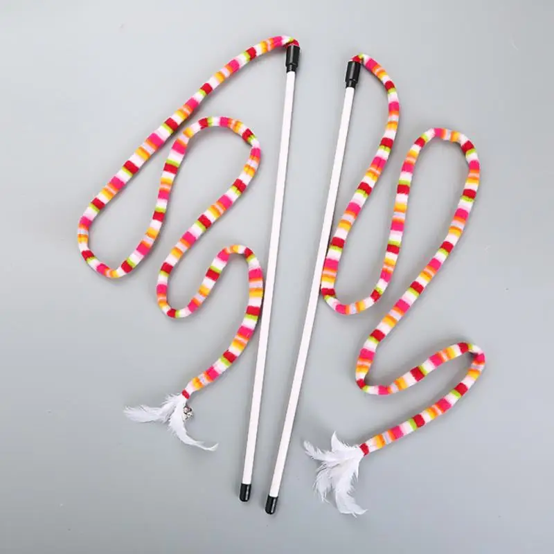 1/2/3pcs Interactive Cat Toy Rainbow Snake Shape Funny Feather Cat Stick Toy For Kitten Playing Teaser Wand Toy Cat Supplies