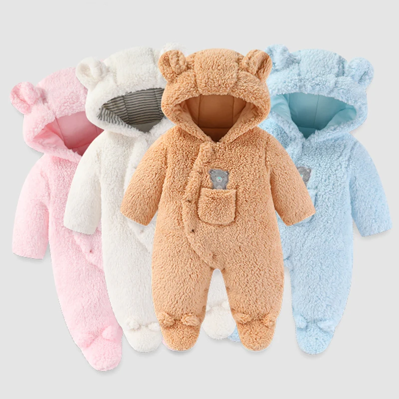 Newborn Baby Winter Jacket Warm Hooded Infant Jumpsuit Thicken Soft Cartoon Boys Romper Baby Girl Clothes 0 to 18 Months