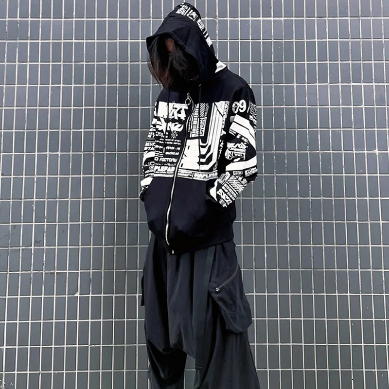y2k 変形 ジッパー パンツ ボトムス ストリート パンク テックウェア Punk Rivets Zipper Black Cargo Pants Y2K Techwear Leggings