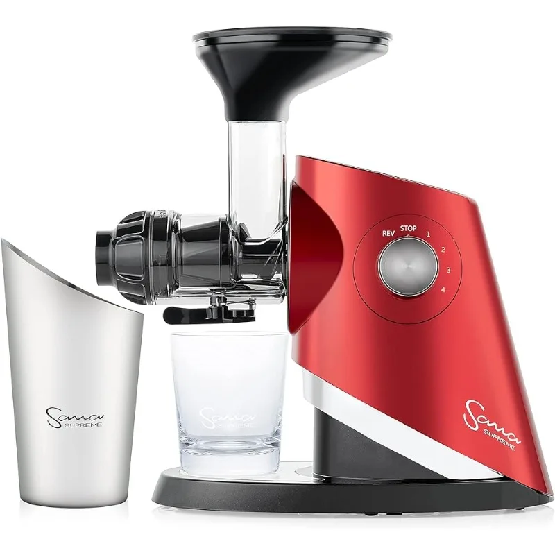 

Sana 727 Cold Press Masticating Juicer | Large Batch | Non-Stop Juicing | 4 Speed Brushless DC Motor Red
