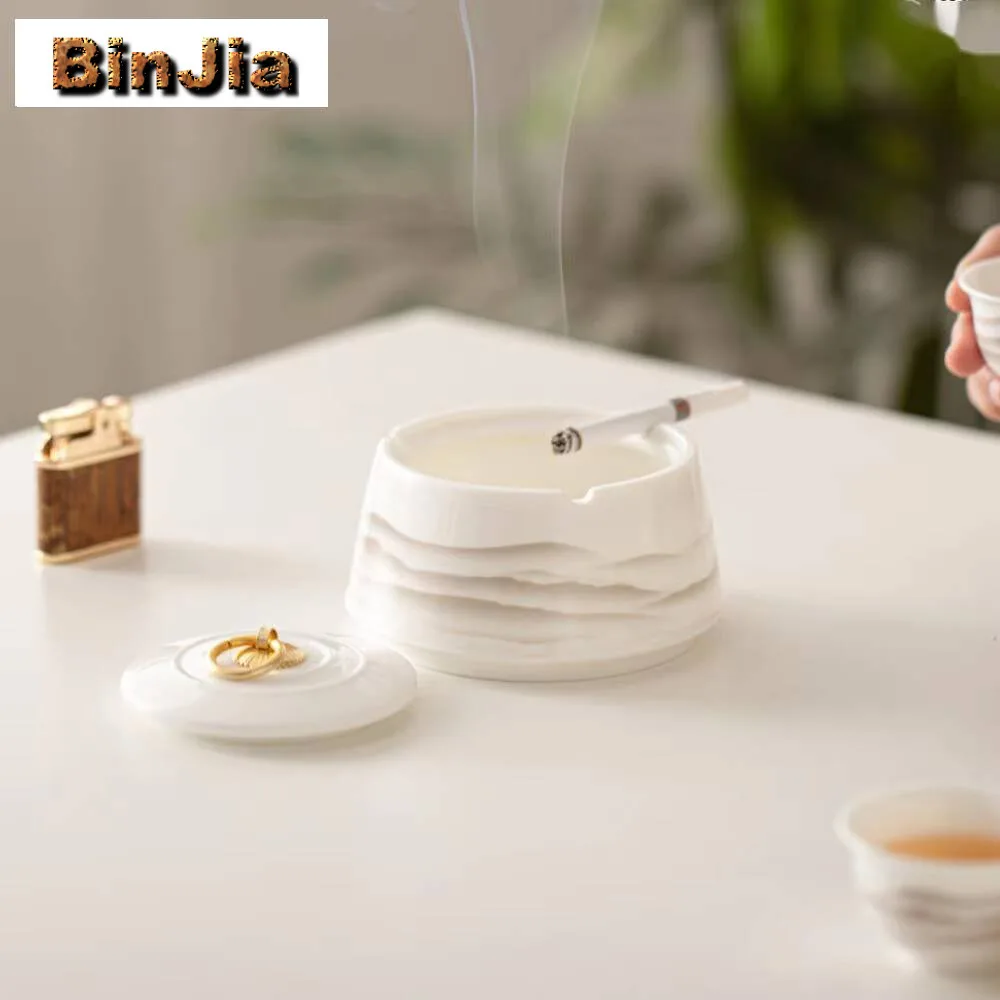 Sheep Fat Jade Ink Distant Mountains Ceramic Covered Ashtray With Anti Fly Ash Small Size Home Office Living Room Decoration 1