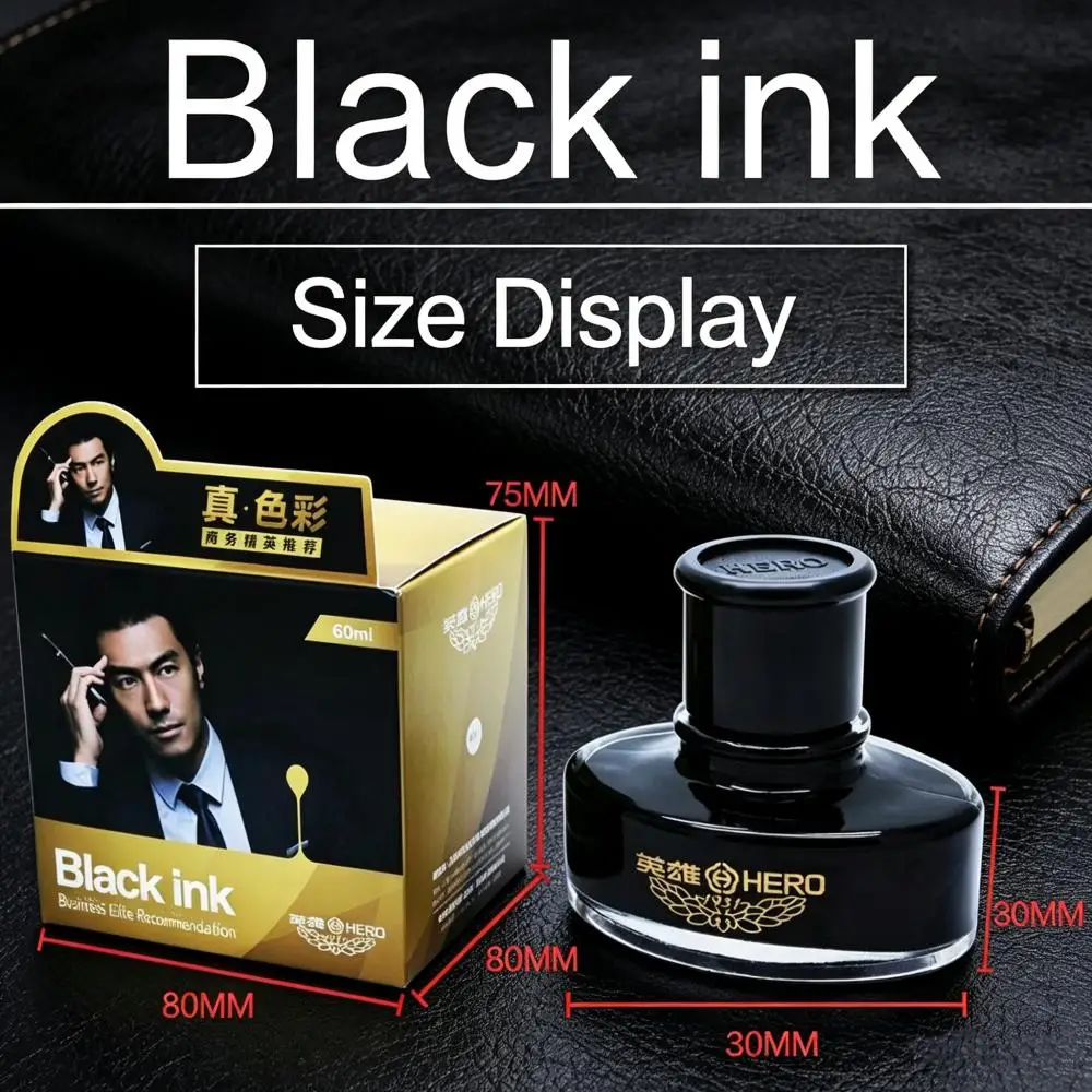 Hero 9001 프로페셔널 블랙 잉크 50ml 염료 기반 속건성 논클로깅 플루이드 잉크 비즈니스 사무용 만년필 문구류